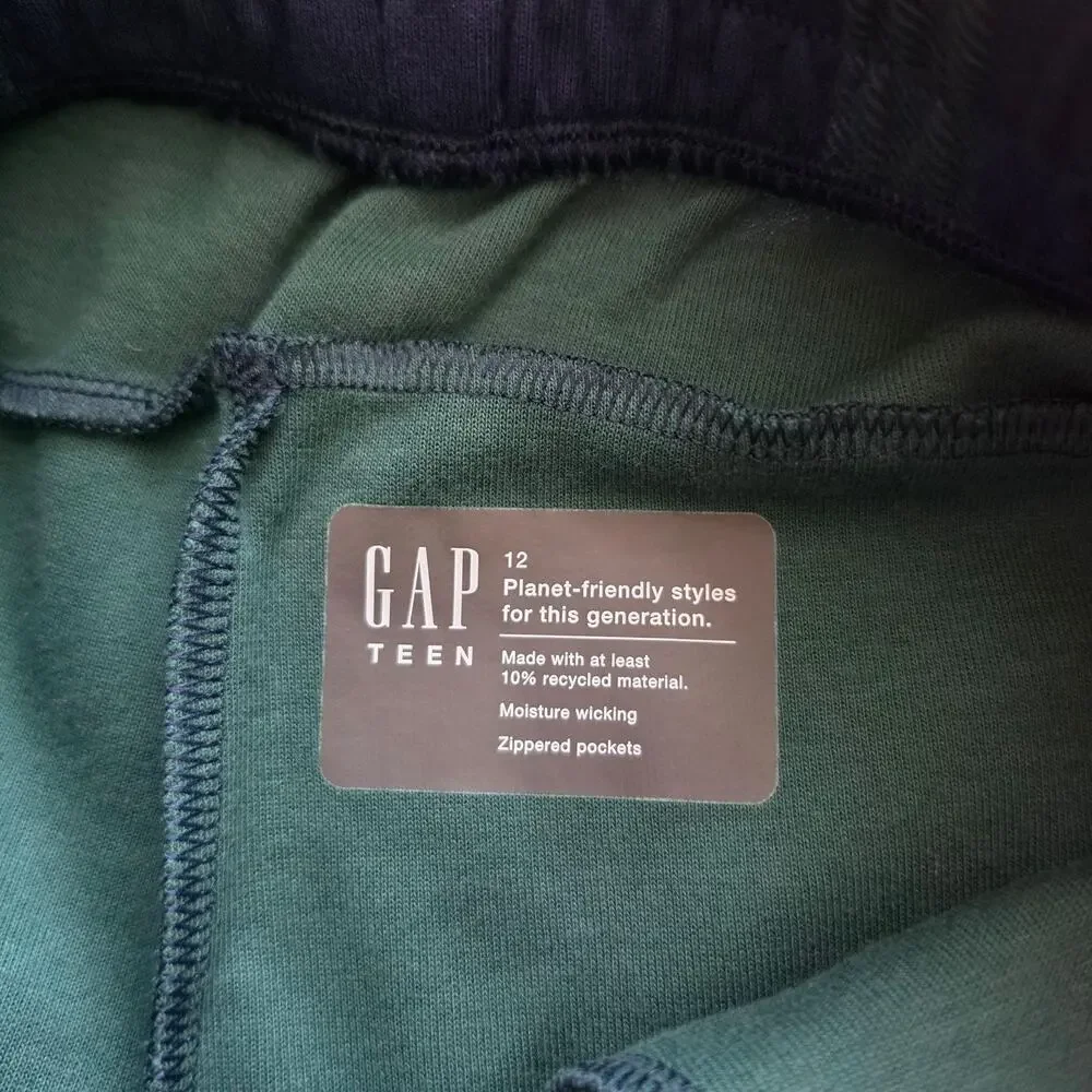 Gap Jogger Pants Kids 12 Blue Green Plaid Knit Drawstring Moisture Wicking
